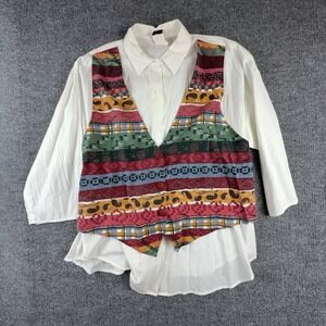 Separate Issue Blouse Womens Large Multicolor Striped Vest Belted Tunic Top